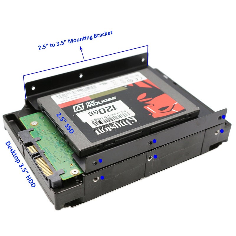 SNANSHI 2.5 to 3.5 Hard Drive Adapter, SSD Mounting Bracket, Metal, Black (Pack of 2) - Image 3